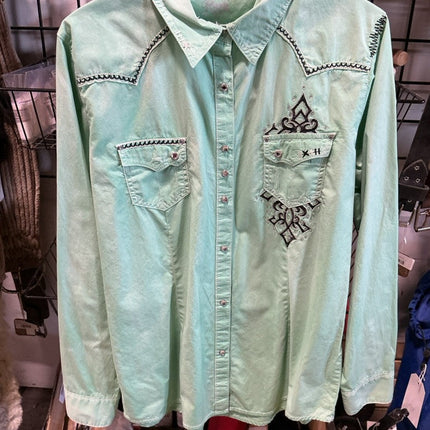 Western Shirt Ladies Rock 47 by Wrangler Size Large Green
