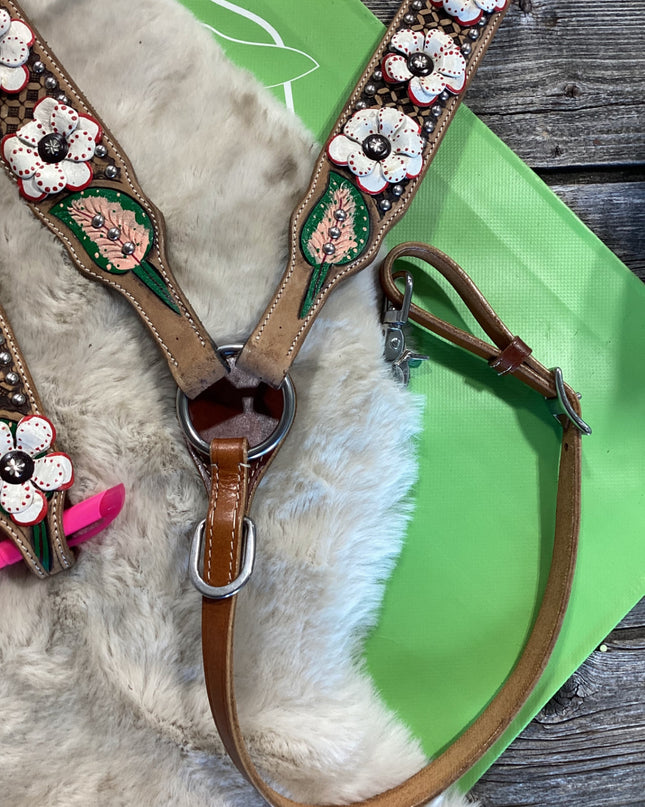 Western one Ear Headstall & Breast Collar Poppy