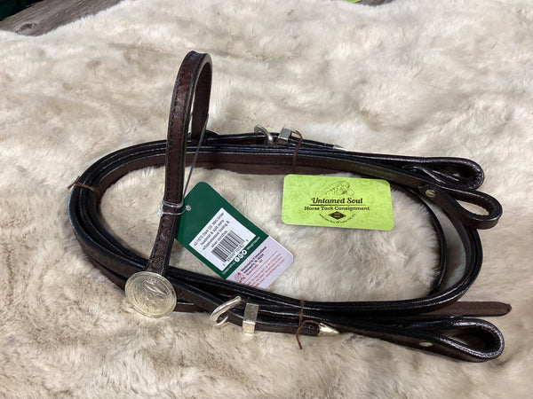 Western Headstall & Reins – Brown with Silver, Mini/Pony | New