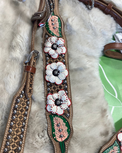 Western one Ear Headstall & Breast Collar Poppy