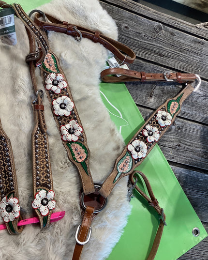 Western one Ear Headstall & Breast Collar Poppy