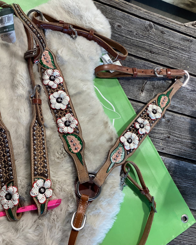Western one Ear Headstall & Breast Collar Poppy