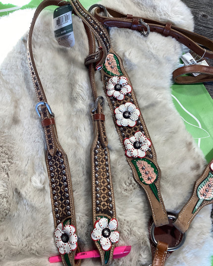 Western one Ear Headstall & Breast Collar Poppy
