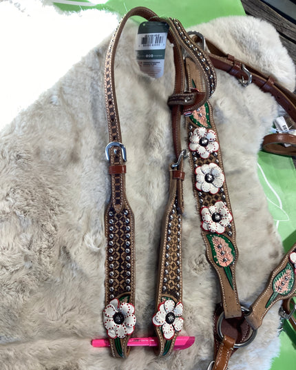 Western one Ear Headstall & Breast Collar Poppy