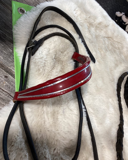 English Bridles Reins & Bit Red Brow Band