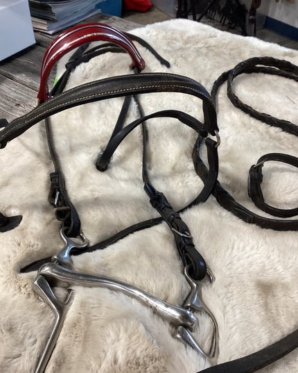 English Bridles Reins & Bit Red Brow Band