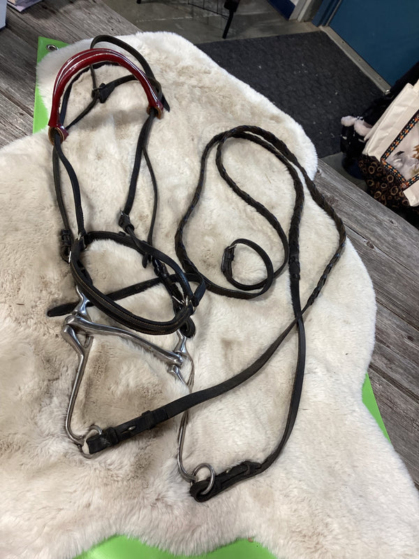 English Bridle with Reins & Bit – Red Browband | Used, Good