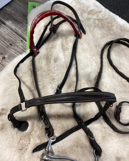 English Bridles Reins & Bit Red Brow Band