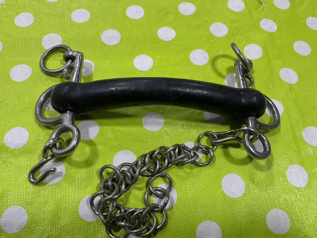 Bit Tom Thumb Mullen Mouth Rubber Pelham Bit with Curb Chain