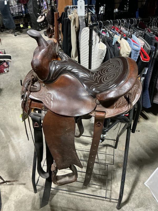 Western Saddle – S15" G6.5", Short Skirt, New Flocking | Used, Good