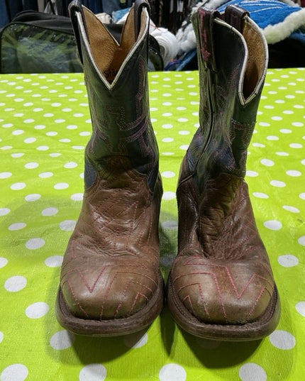 Cowboy Boots Size 3 Tin Haul Brown Leather