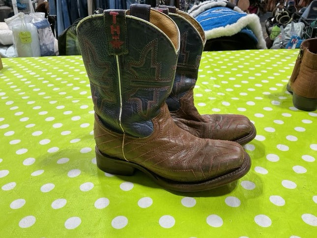 Cowboy Boots Size 3 Tin Haul Brown Leather