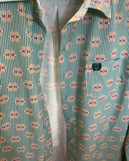 Shirt Cinch Size Small Green Pattern