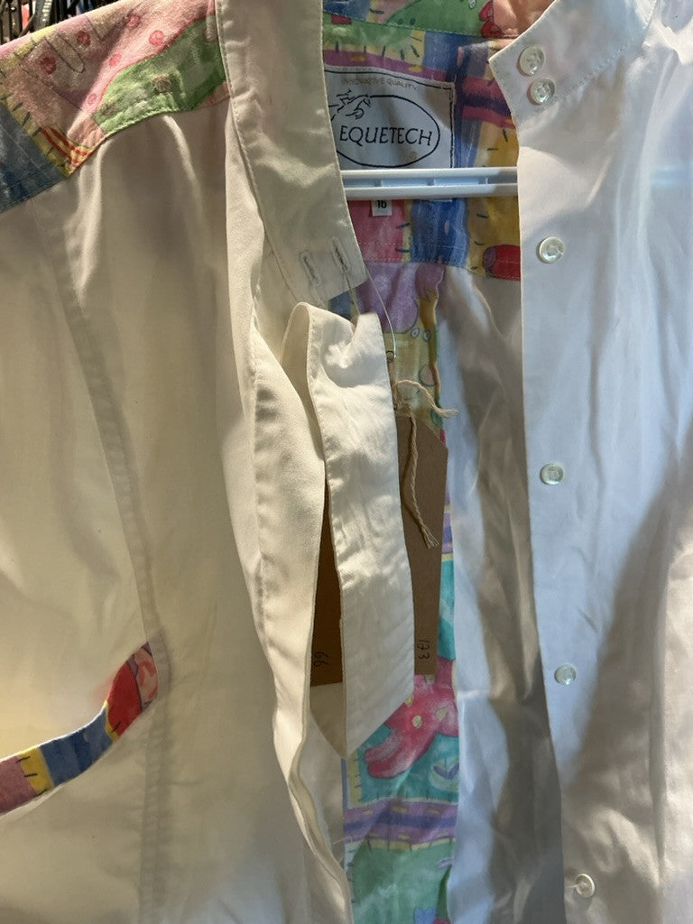 Shirt Size 16 White/Pattern. Stain - See Pic