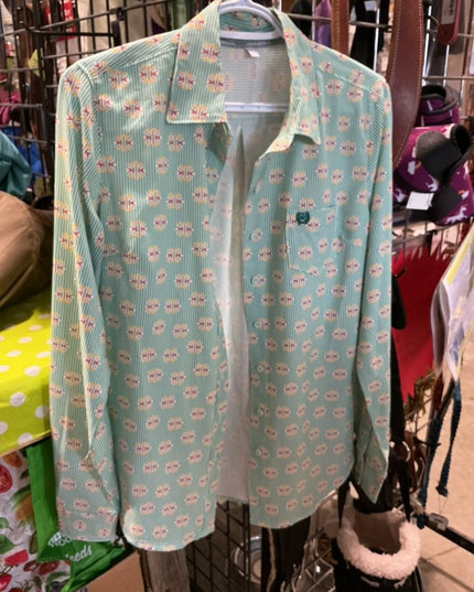 Shirt Cinch Size Small Green Pattern