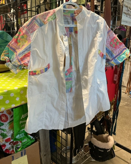 Shirt Size 16 White/Pattern. Stain - See Pic