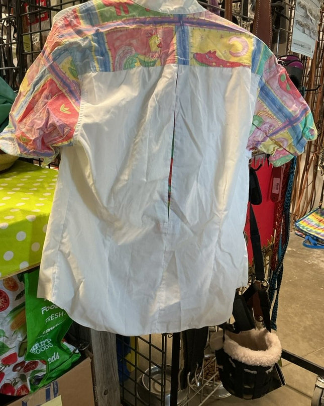 Shirt Size 16 White/Pattern. Stain - See Pic
