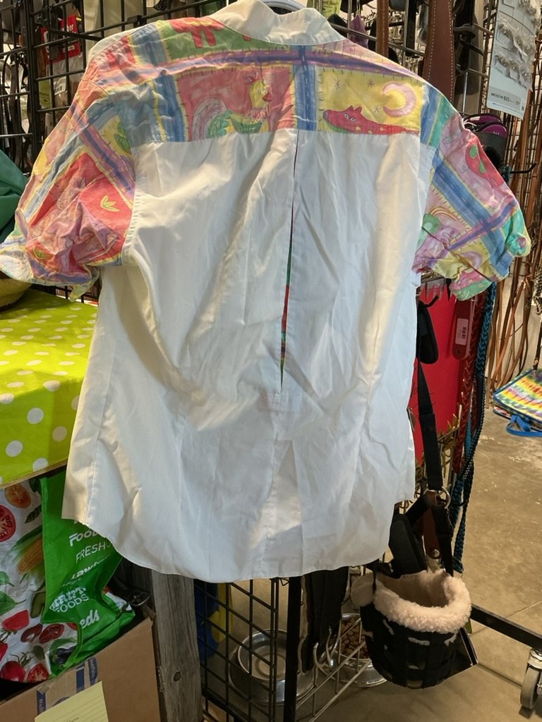 Shirt Size 16 White/Pattern. Stain - See Pic