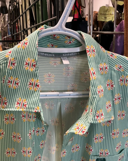 Shirt Cinch Size Small Green Pattern