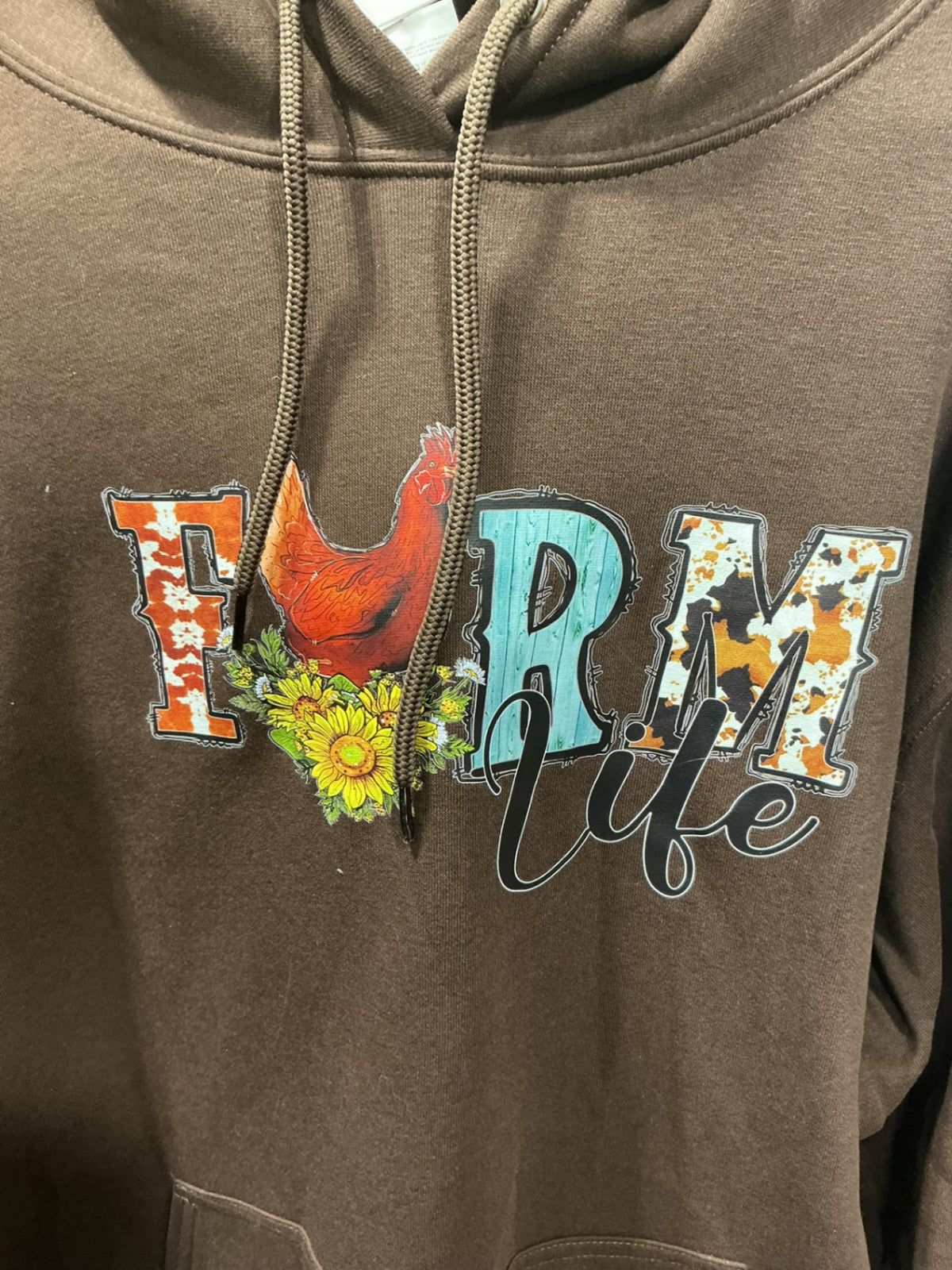 Hoodie Farm Life Brown Size Small