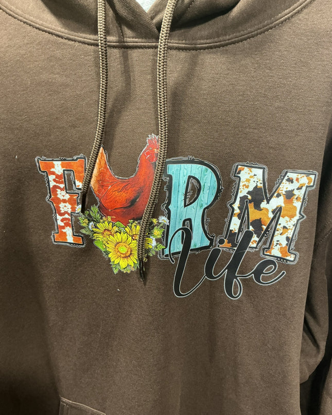Hoodie Farm Life Brown Size XL