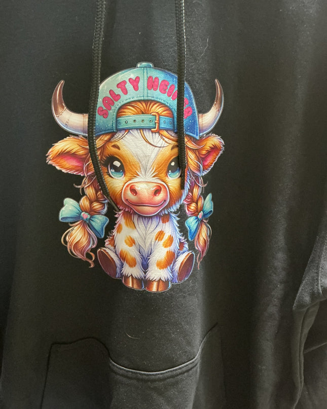 Hoodie Salty Heifer Size Large Black