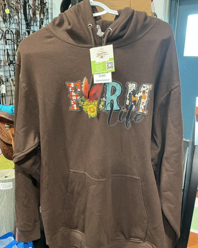Hoodie Farm Life Brown Size Medium
