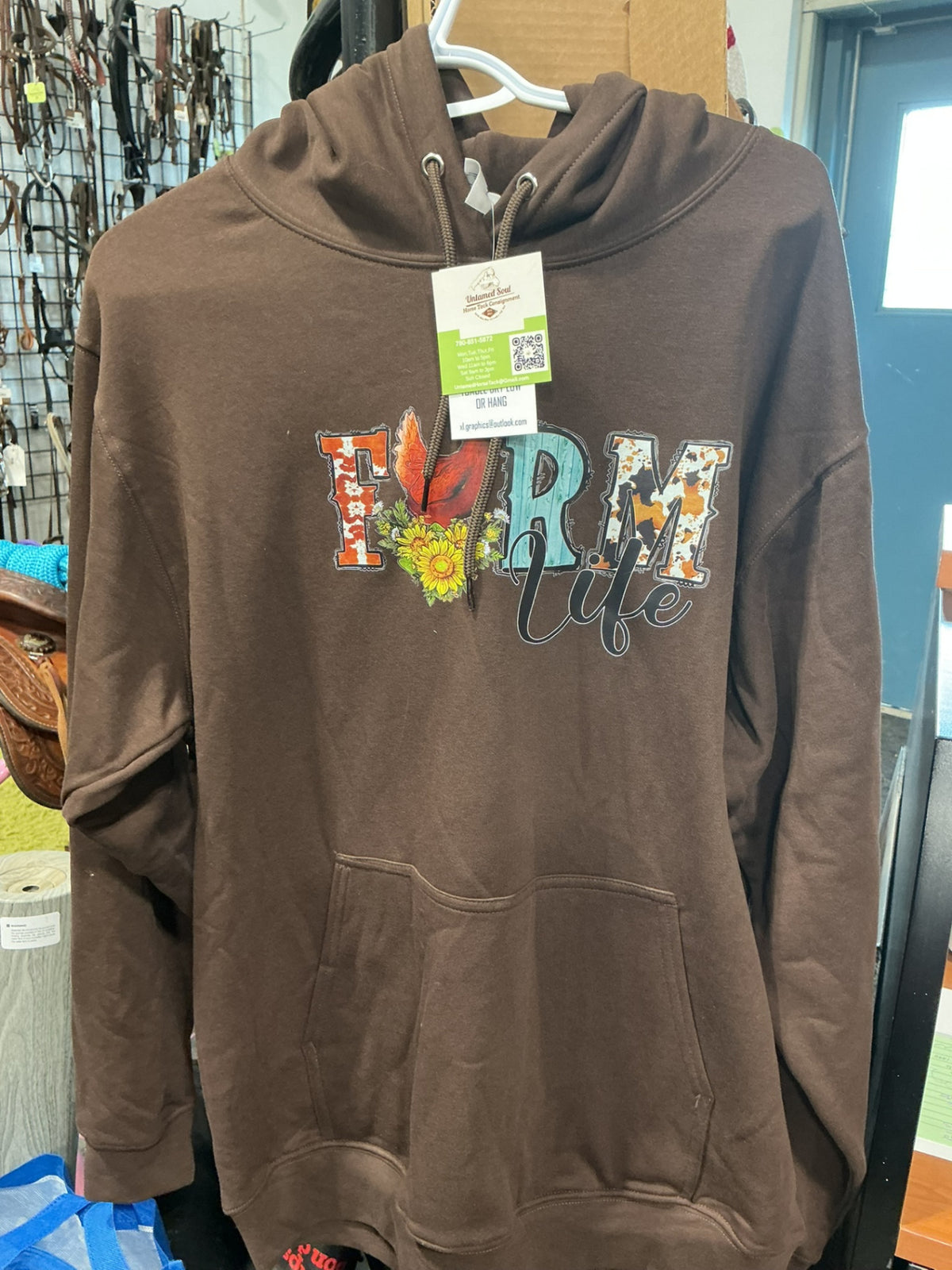 Hoodie Farm Life Brown Size Small