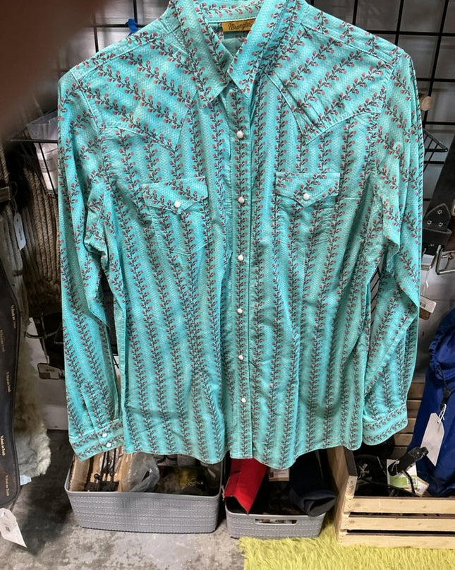 Shirt Ladies Wrangler Size Medium Teal Pattern