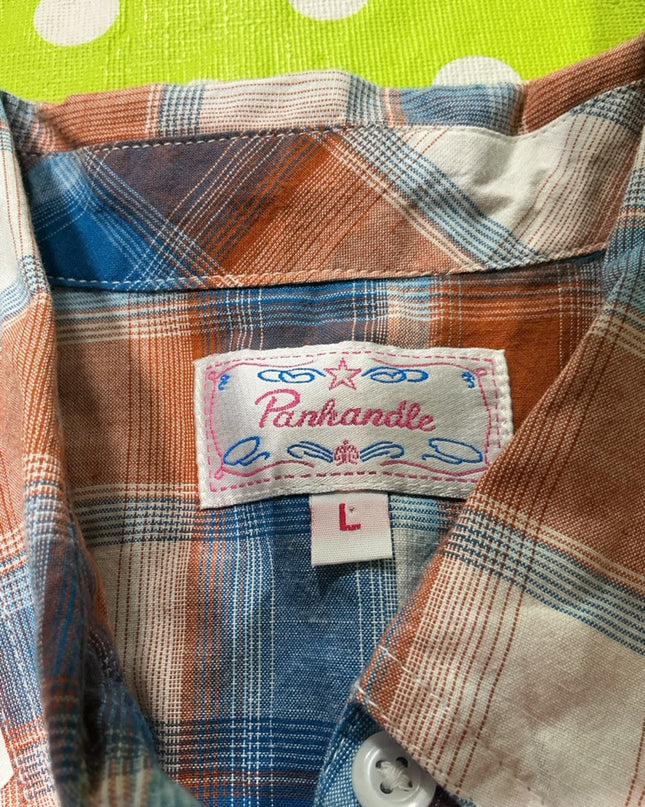 Shirt Womens Panhandle Size Large Blue/Orange Plaid