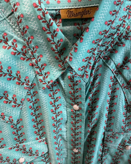 Shirt Ladies Wrangler Size Medium Teal Pattern