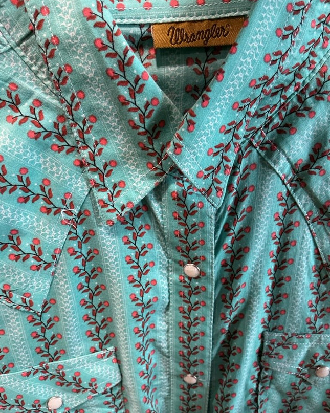 Shirt Ladies Wrangler Size Medium Teal Pattern