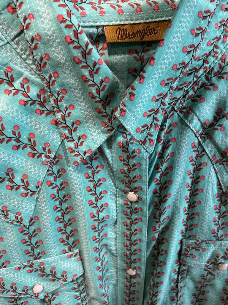Western Shirt Ladies Wrangler Size Medium Teal Pattern