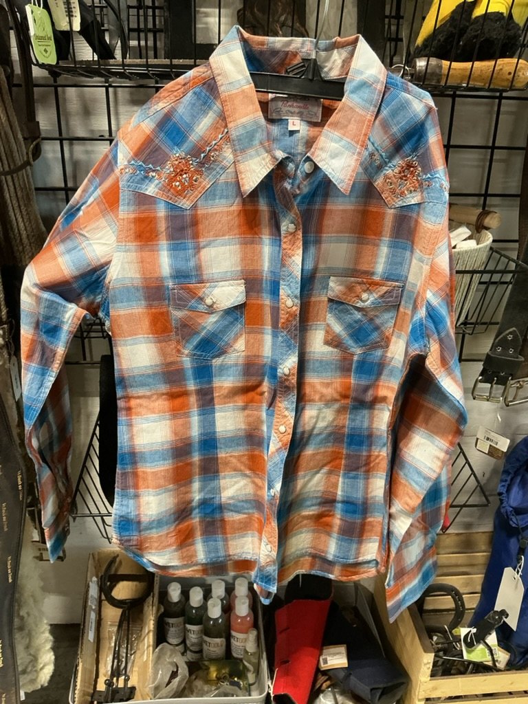 Shirt Womens Panhandle Size Large Blue/Orange Plaid