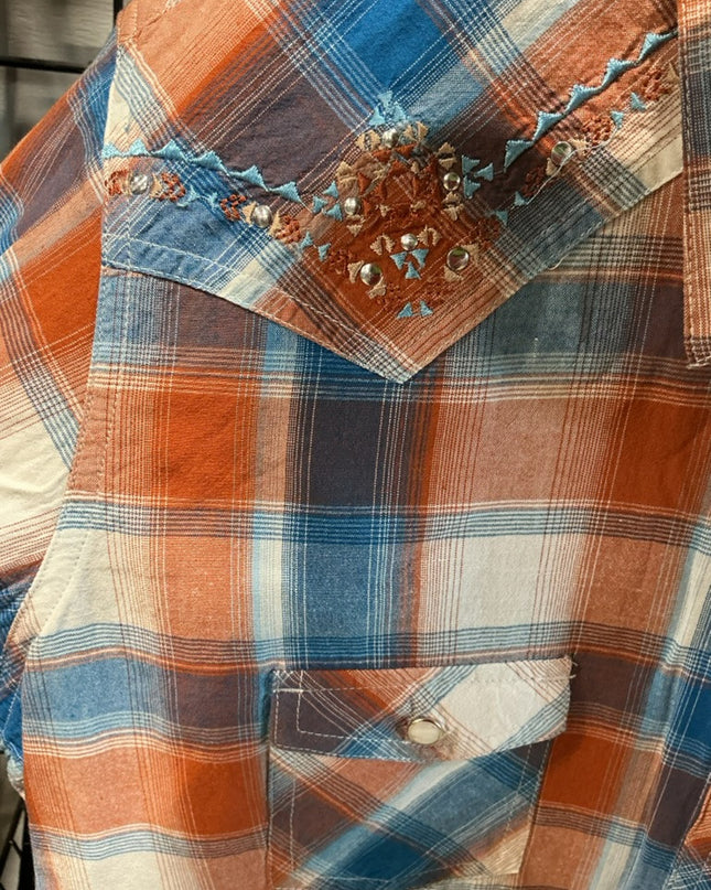 Shirt Womens Panhandle Size Large Blue/Orange Plaid