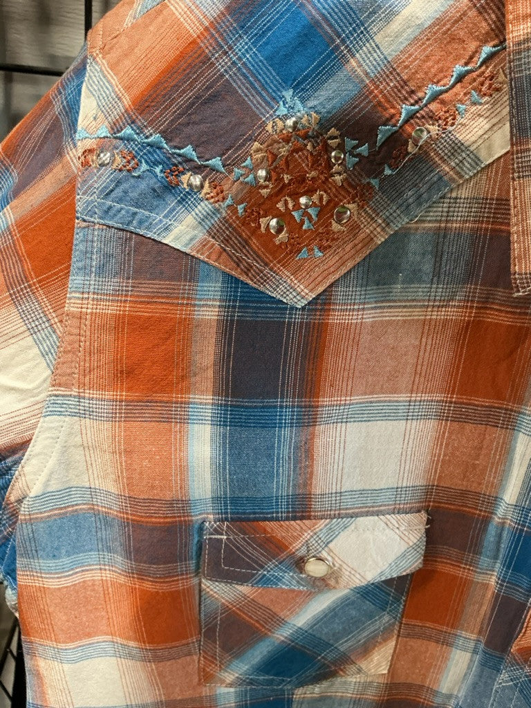 Shirt Womens Panhandle Size Large Blue/Orange Plaid