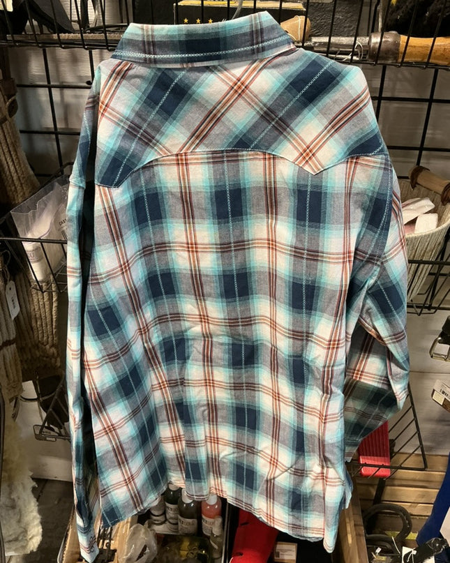 Shirt Womans Roper Size Large Blue/Orange Plaid