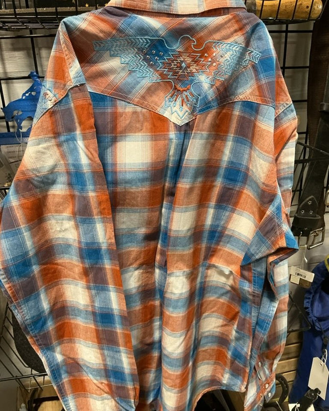 Shirt Womens Panhandle Size Large Blue/Orange Plaid