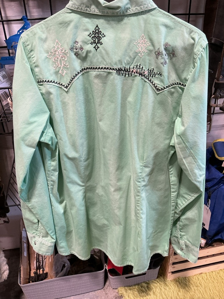 Western Shirt Ladies Rock 47 by Wrangler Size Large Green