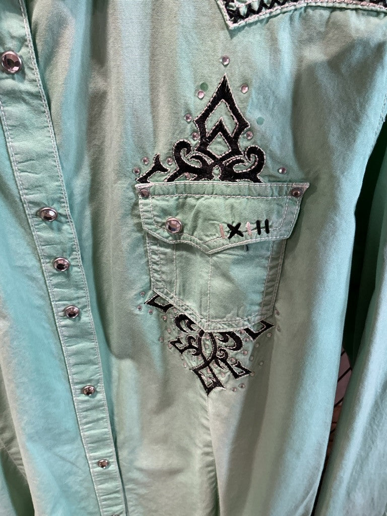 Western Shirt Ladies Rock 47 by Wrangler Size Large Green