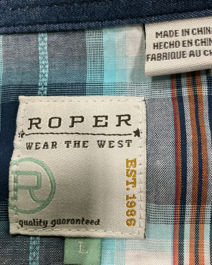 Shirt Womans Roper Size Large Blue/Orange Plaid