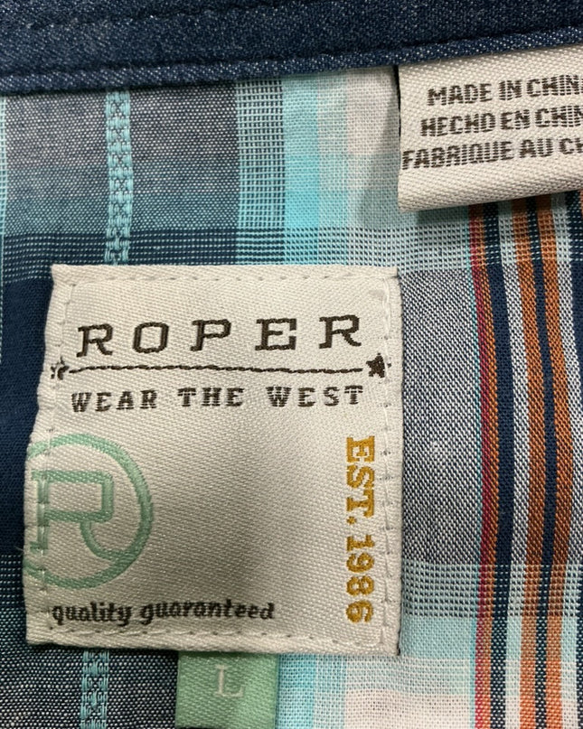 Shirt Womans Roper Size Large Blue/Orange Plaid