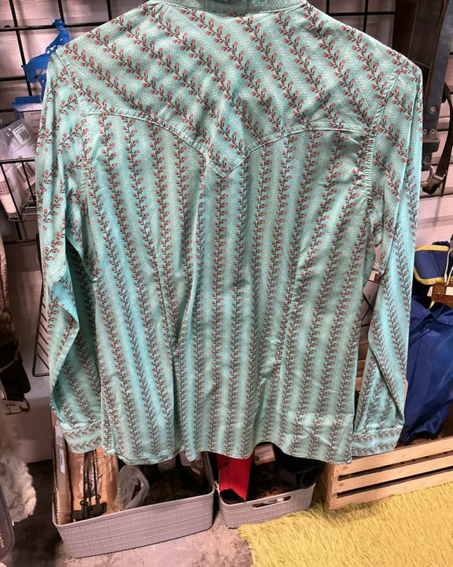 Shirt Ladies Wrangler Size Medium Teal Pattern