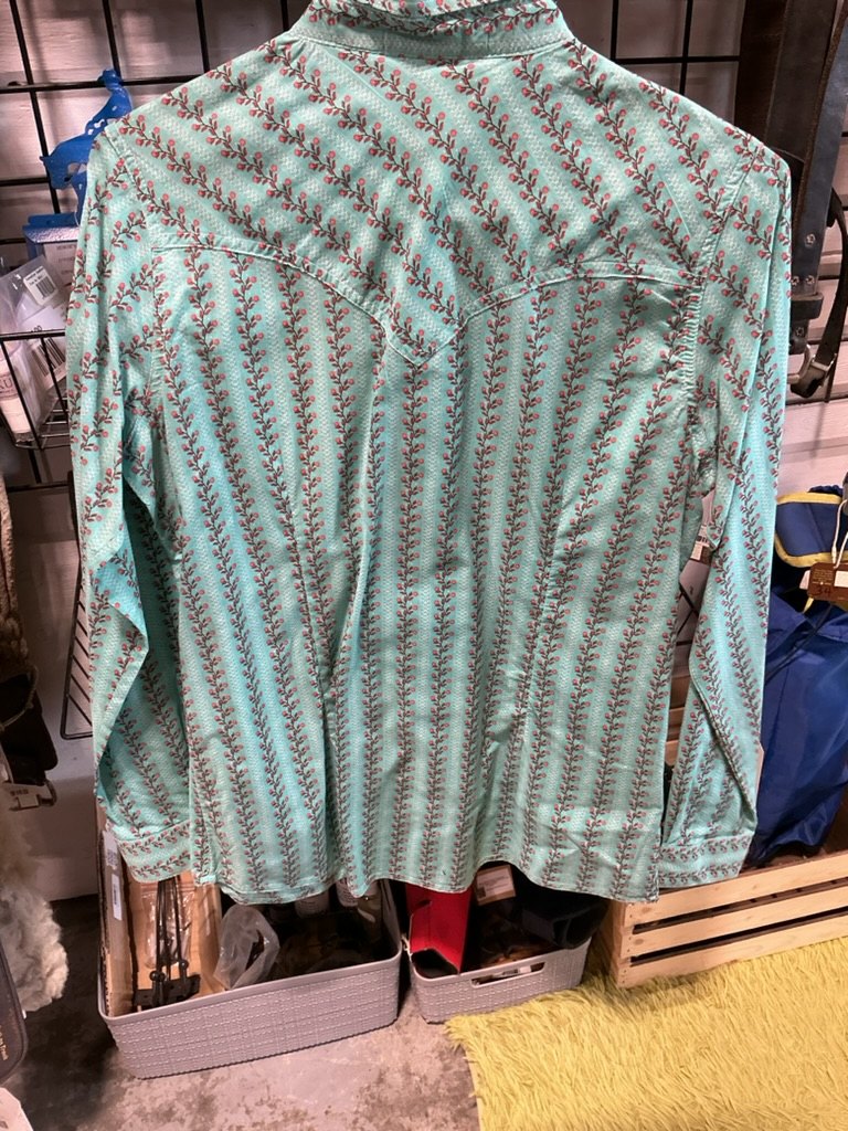 Western Shirt Ladies Wrangler Size Medium Teal Pattern