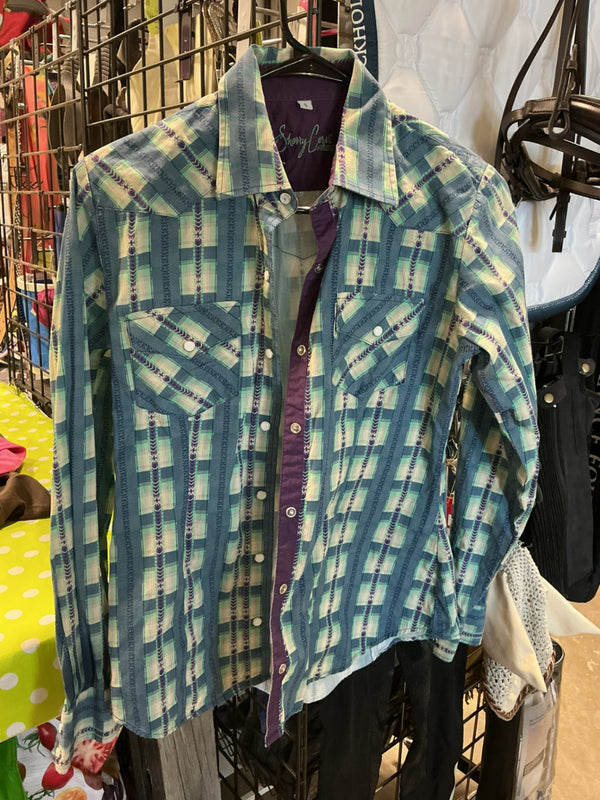 Western Shirt – Sherry by Resistol Women's, Blue Pattern, Small | Used, Very Good