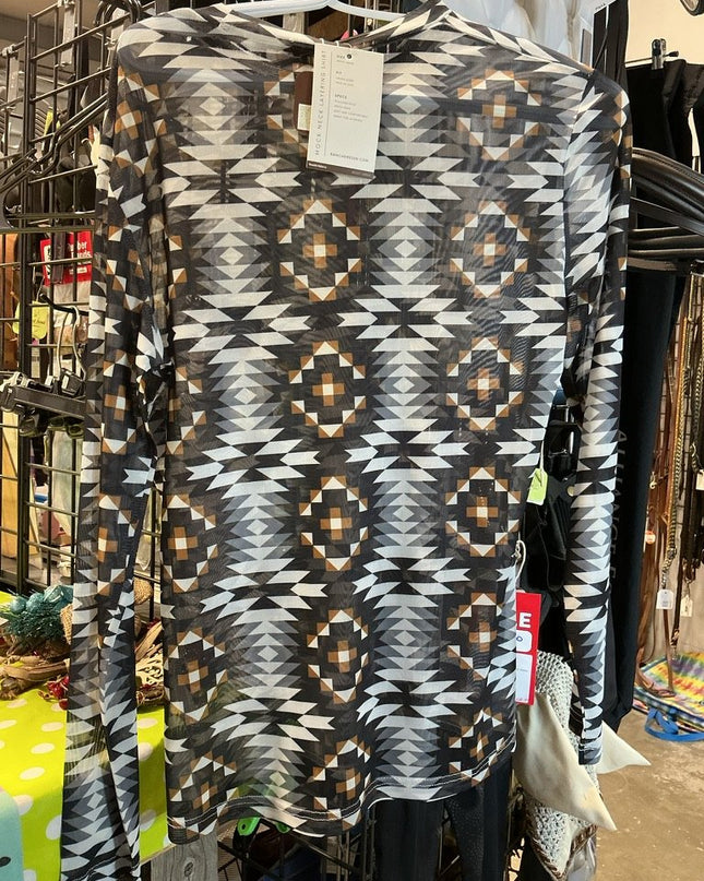 Shirt Womens Large Ranch Dressn Black/Brown Pattern