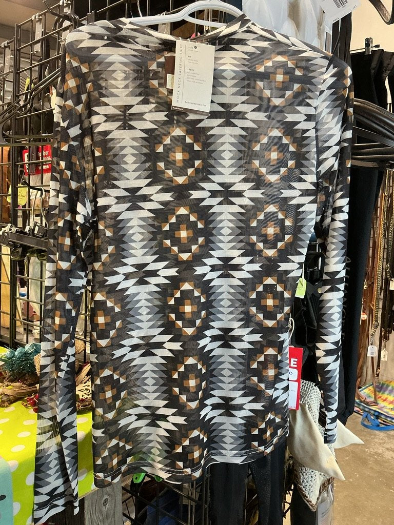 Shirt Womens Large Ranch Dressn Black/Brown Pattern