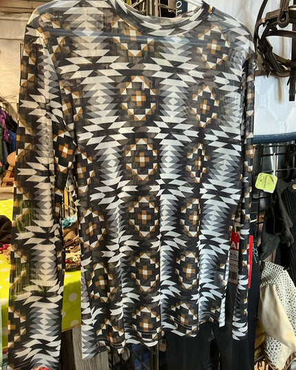 Shirt Womens Large Ranch Dressn Black/Brown Pattern