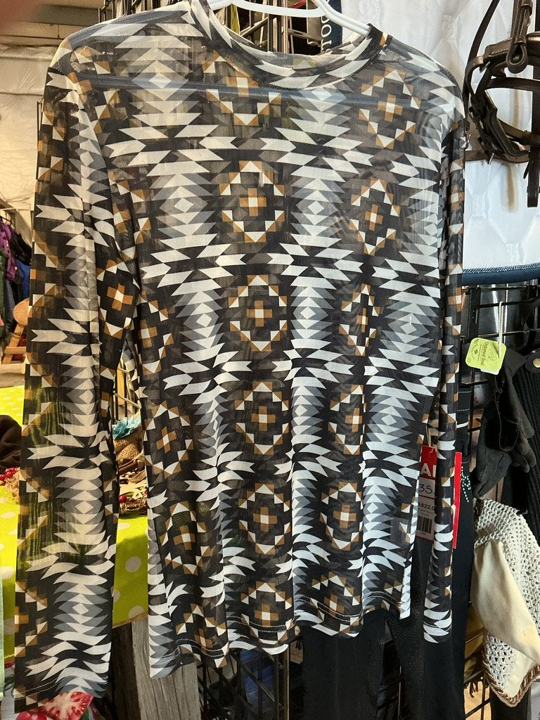 Shirt Womens Large Ranch Dressn Black/Brown Pattern