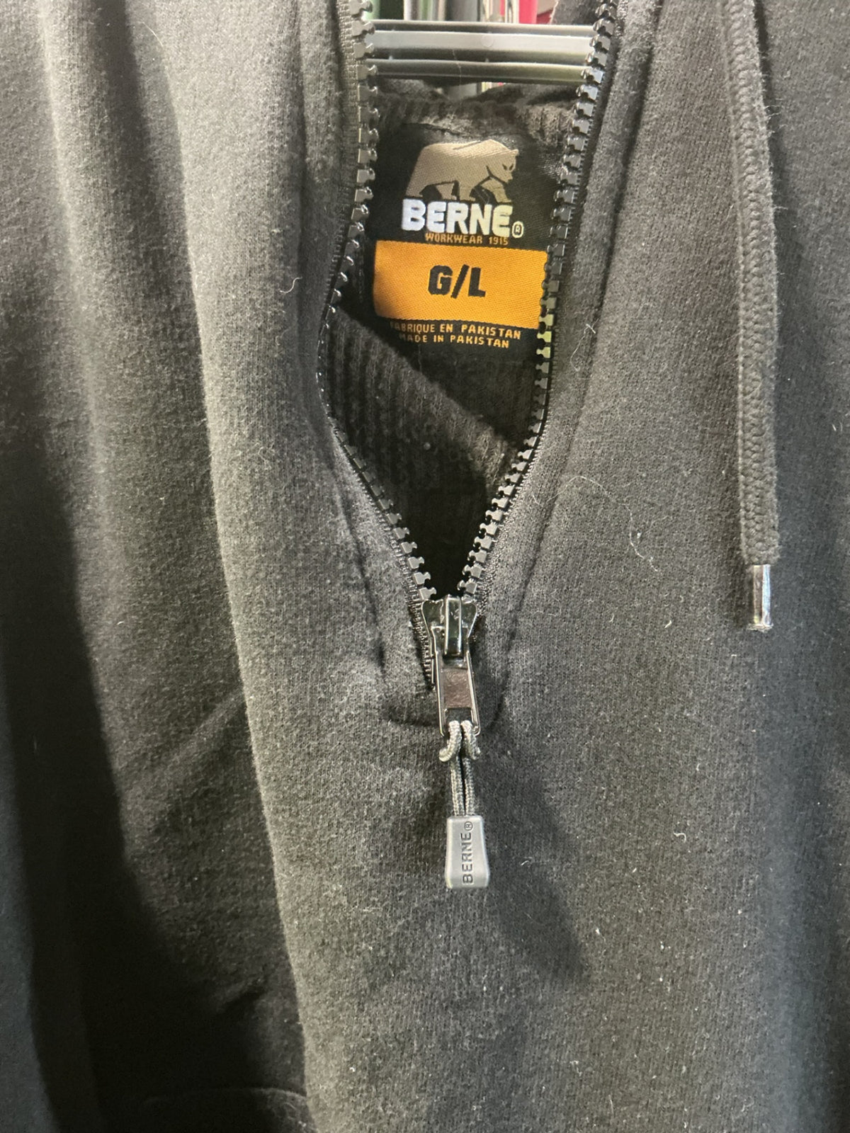 Hoody Berne Size Large Black Lined
